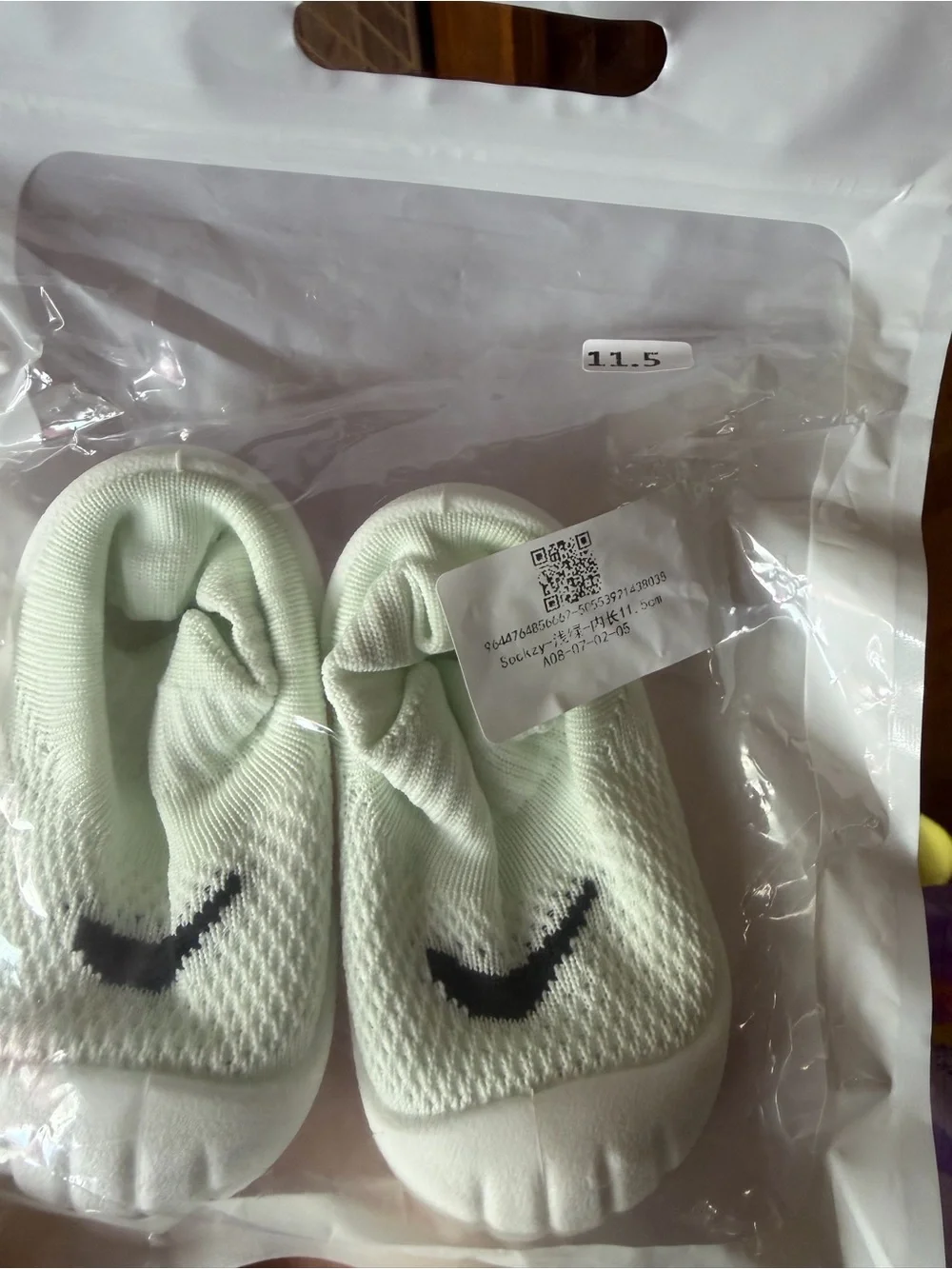Nike Baby White Sock-Style Knit Shoes with Black Swoosh